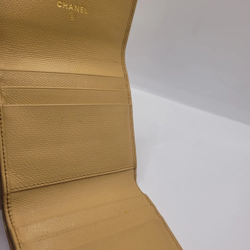 CHANEL Tan Caviar Leather Compact Wallet